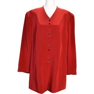 Dana Buchman Silk Jacket Women 20 Plus Red Longline Button Front Career Workwear